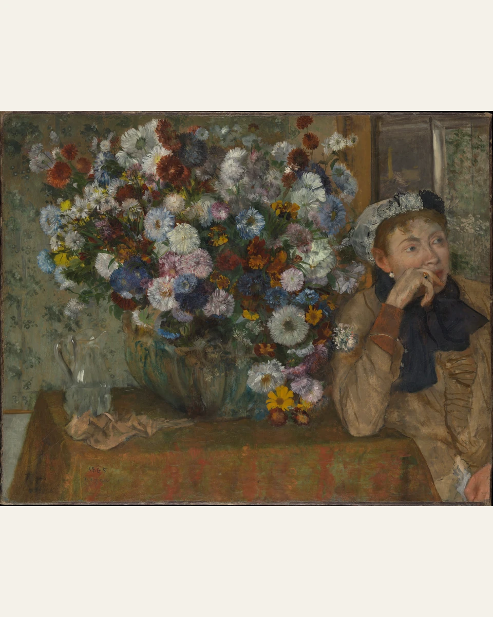 Woman Seated beside a Vase of Flowers Art Print