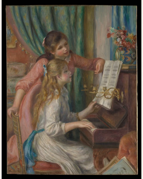 Two Young Girls at the Piano Art Print
