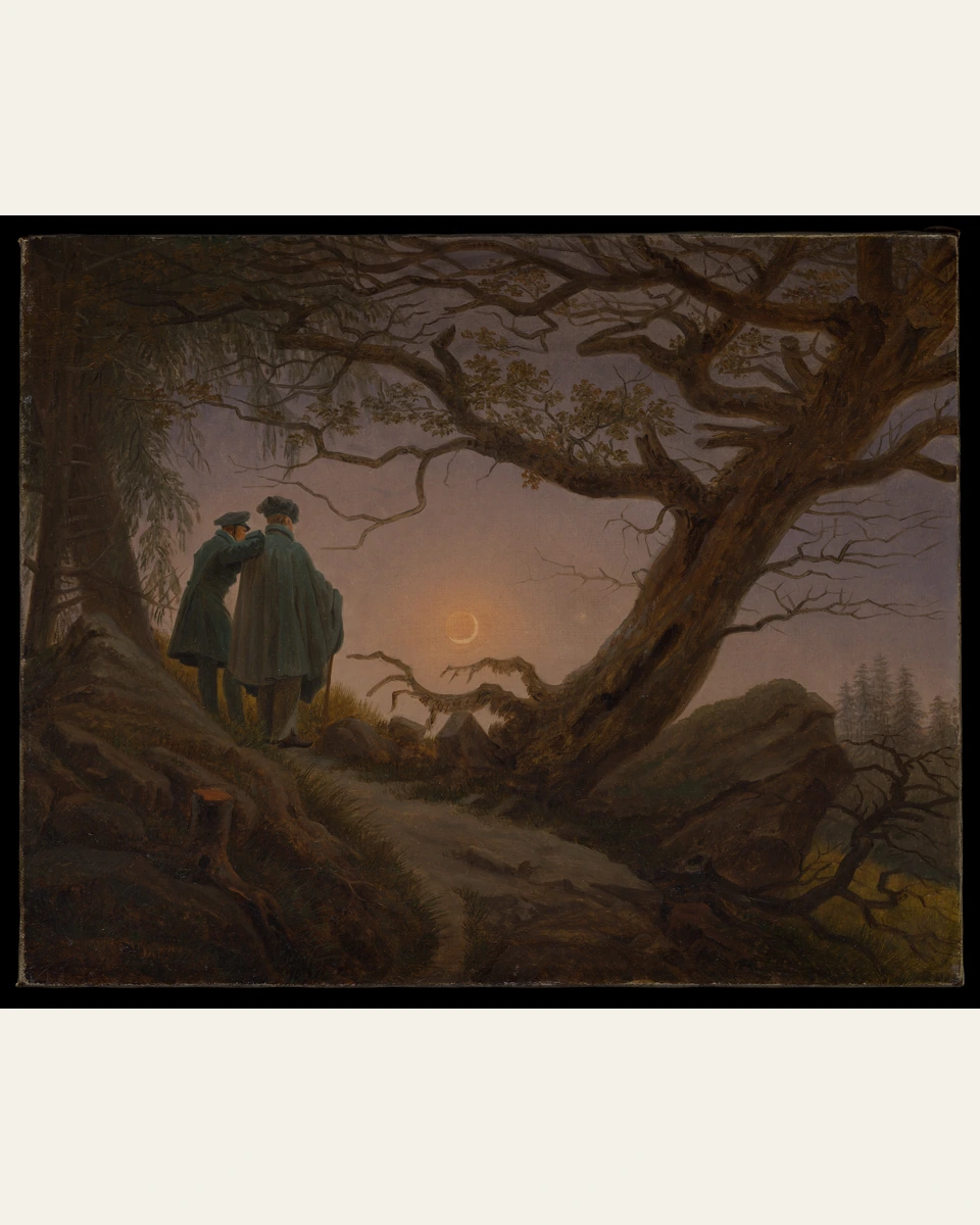 Two Men Contemplating the Moon Art Print