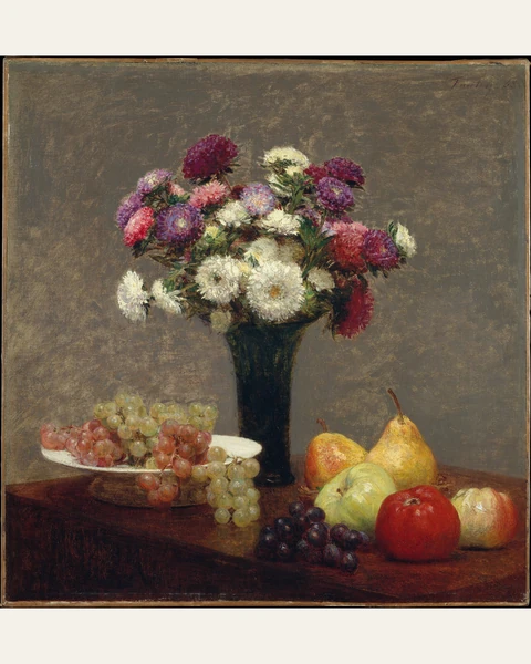 Asters and Fruit on a Table Art Print